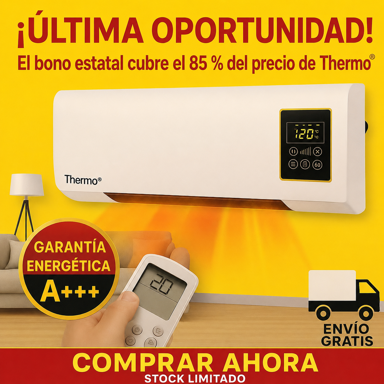 Gráfico promocional amarillo del aire acondicionado de pared